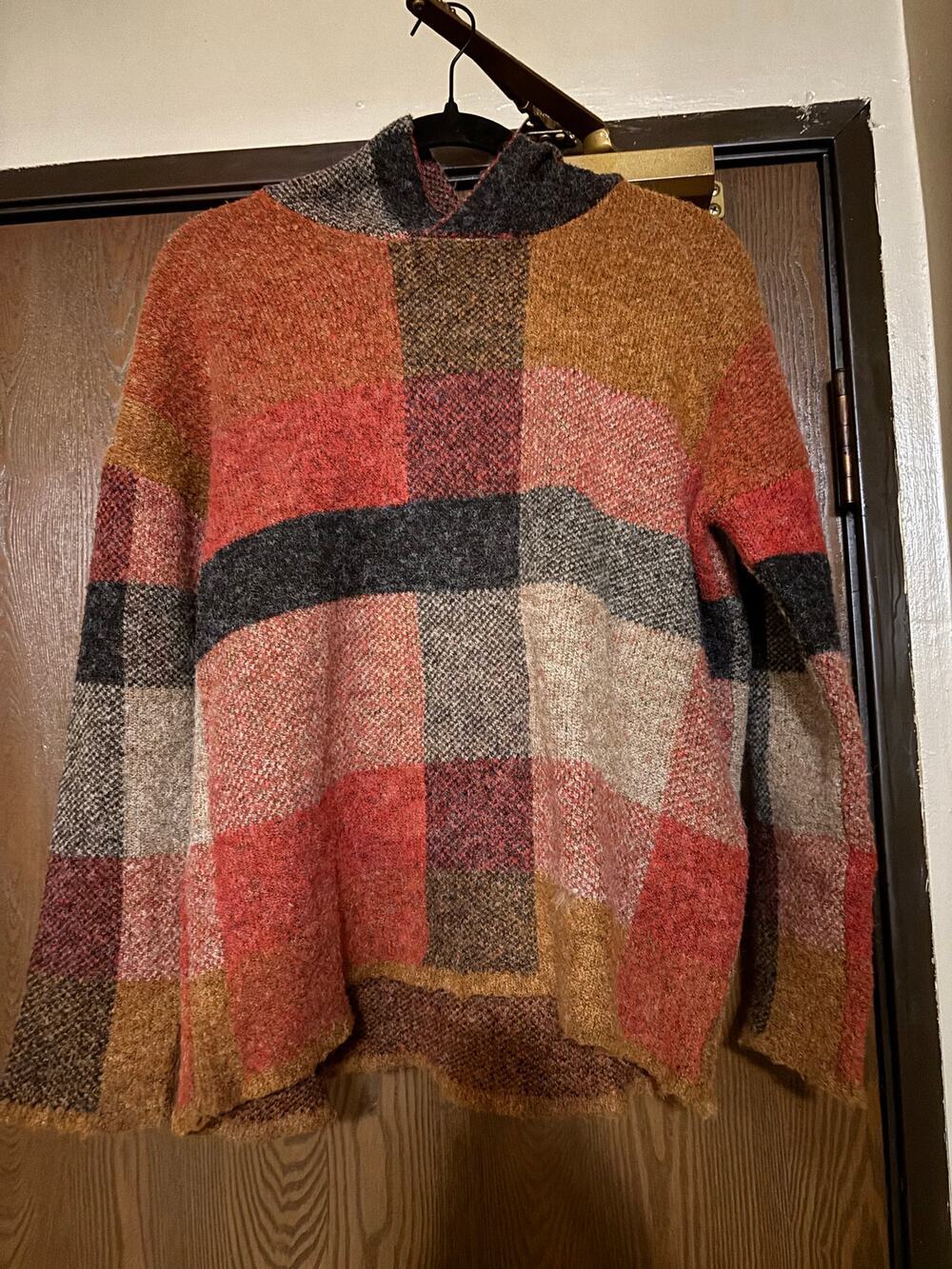 Autumn/ Fall/ Winter Red and Orange Patchwork Hooded Sweater